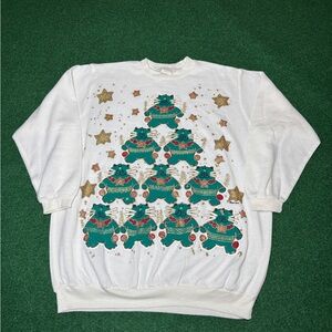 Vintage 90s Christmas Cat Pyramid Sweatshirt, Ugly Sweater, Weird Unique (Large)